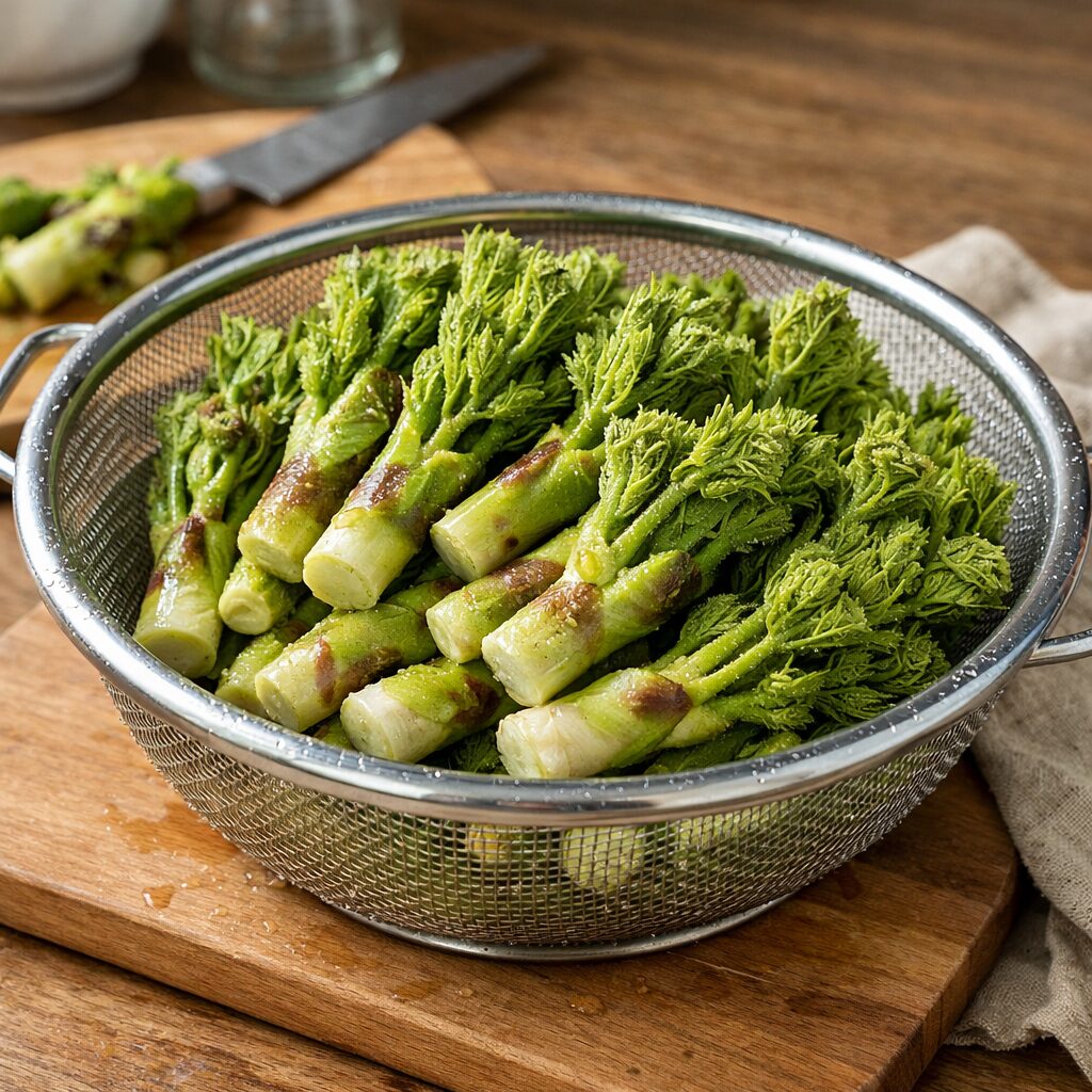 손질 후 깨끗하게 씻어 물기를 뺀 땅두릅