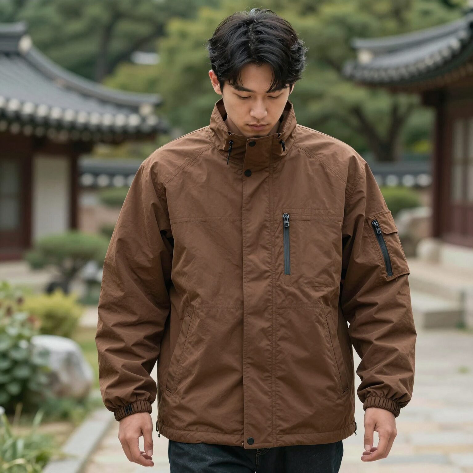 콜롬비아 바람막이 차콜색 후리스 탈부착 가능 모델 입어보기