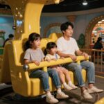 대구이월드에서 놀이기구를 타고 있는 아이와 부모의 모습