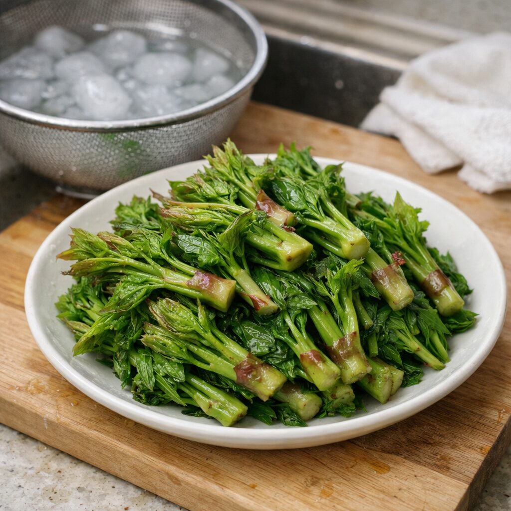 데쳐서 찬물에 헹군 후 물기를 뺀 엄나무순