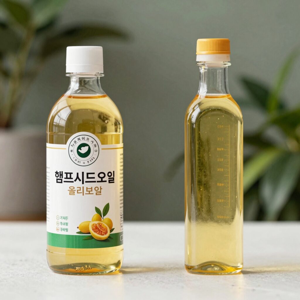 햄프씨드오일과 올리브오일 병렬 비교 사진으로 건강기능식품 선택 가이드