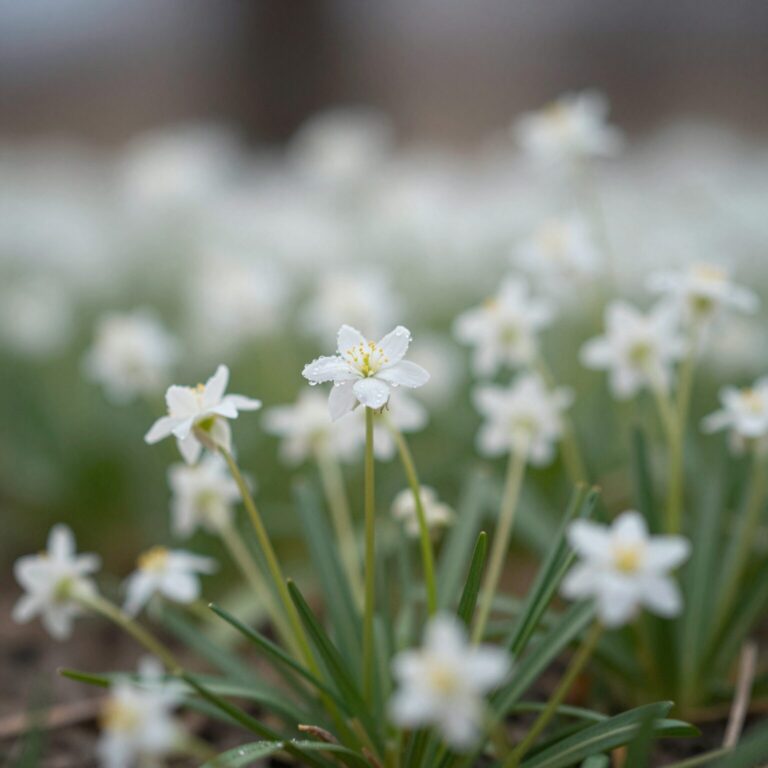 봄에 피어난 하얀 미나리냉이 꽃 close-up 사진