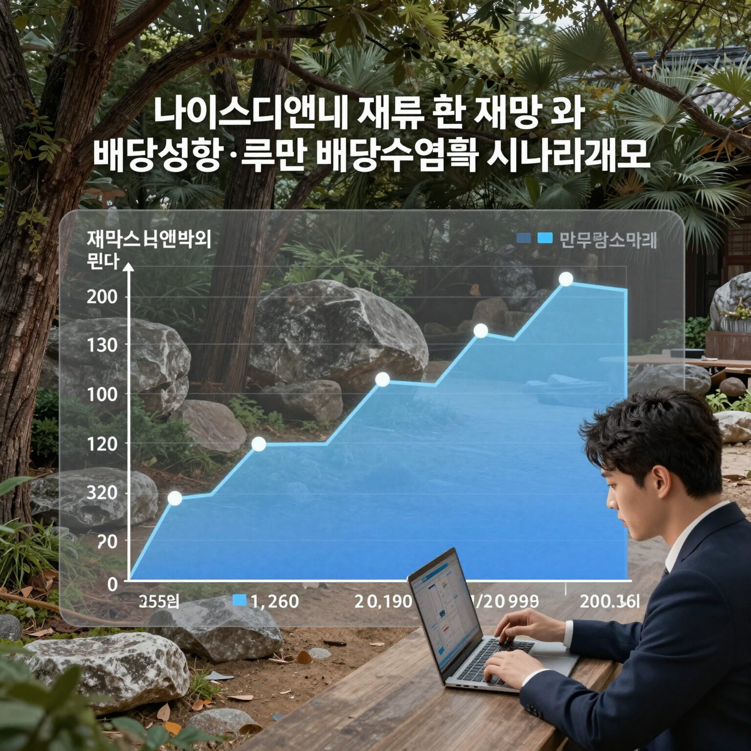 나이스디앤비 재무 현황과 배당성향 변화에 따른 배당수익률 시나리오를 보여주는 그래프