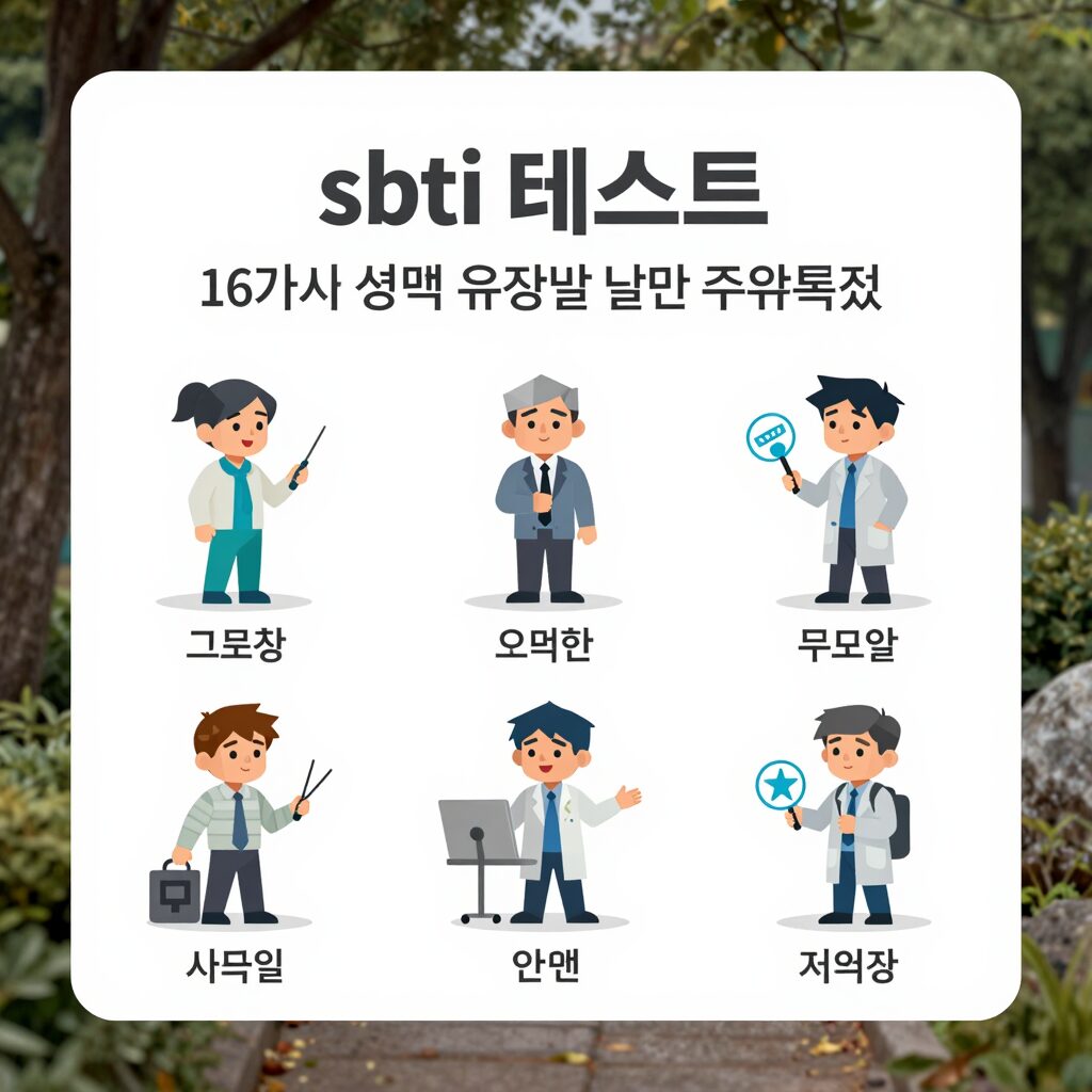 sbti 테스트 16가지 성격 유형별 주요 특징을 설명하는 인포그래픽 이미지