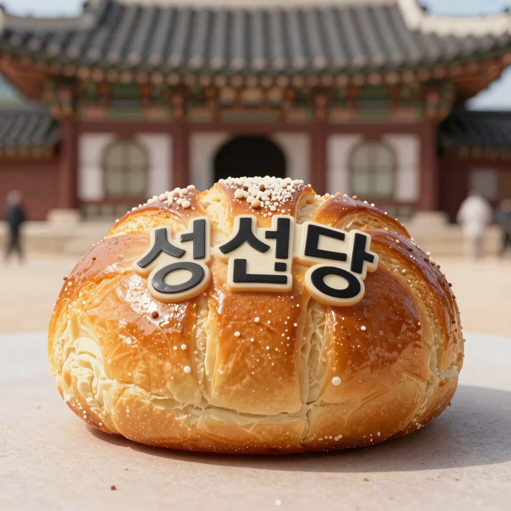 성심당 로고가 합성된 가짜 늑구빵 AI 생성 이미지 예시, 실제 제품이 아님을 강조