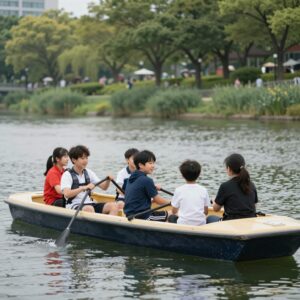 송도 센트럴파크에서 아이들이 보트를 타고 즐거워하는 모습
