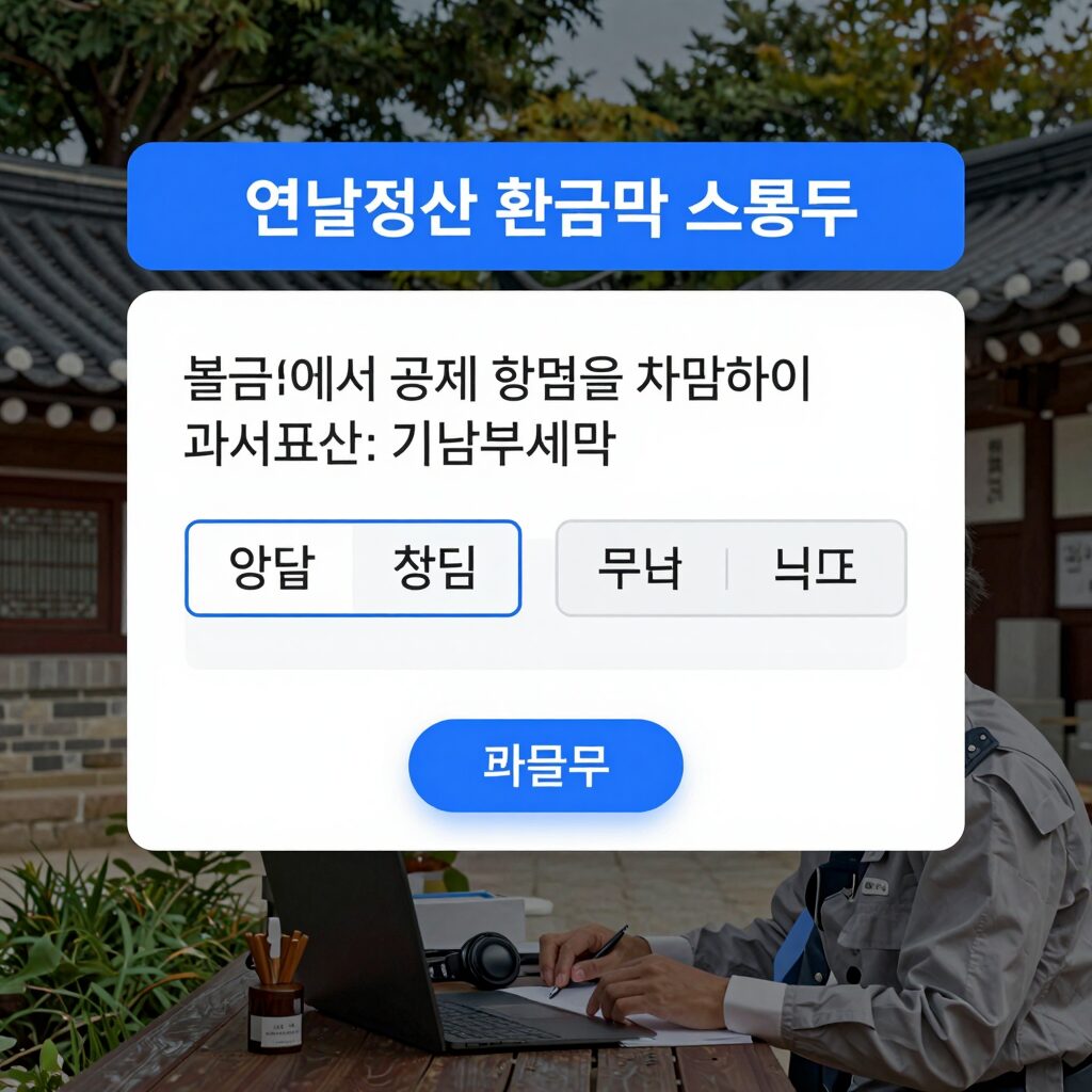 연말정산 환급액 계산 흐름도: 총급여에서 공제 항목을 차감하여 과세표준을 구하고 세율 적용 후 기납부세액과 비교
