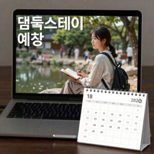 행복두배 템플스테이 예약 방법을 설명하는 노트북과 달력 사진