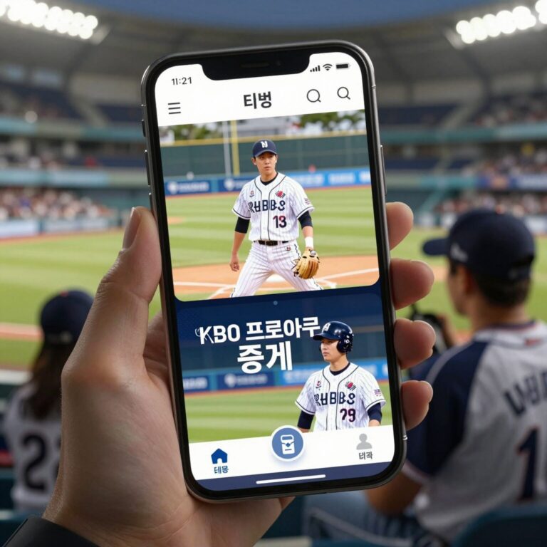 티빙 앱에서 KBO 프로야구 중계를 스마트폰과 태블릿으로 시청하는 모습