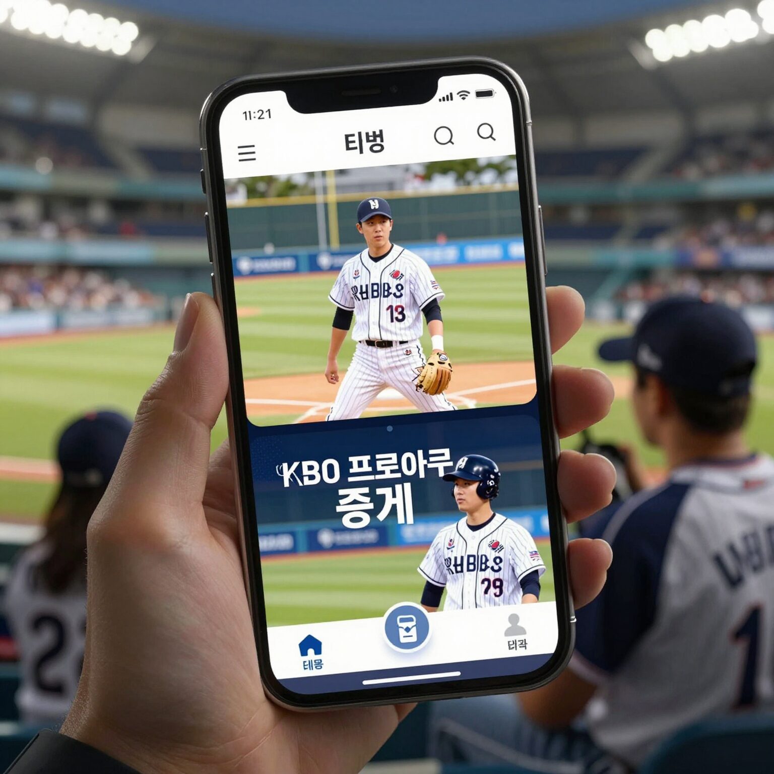 티빙 앱에서 KBO 프로야구 중계를 스마트폰과 태블릿으로 시청하는 모습