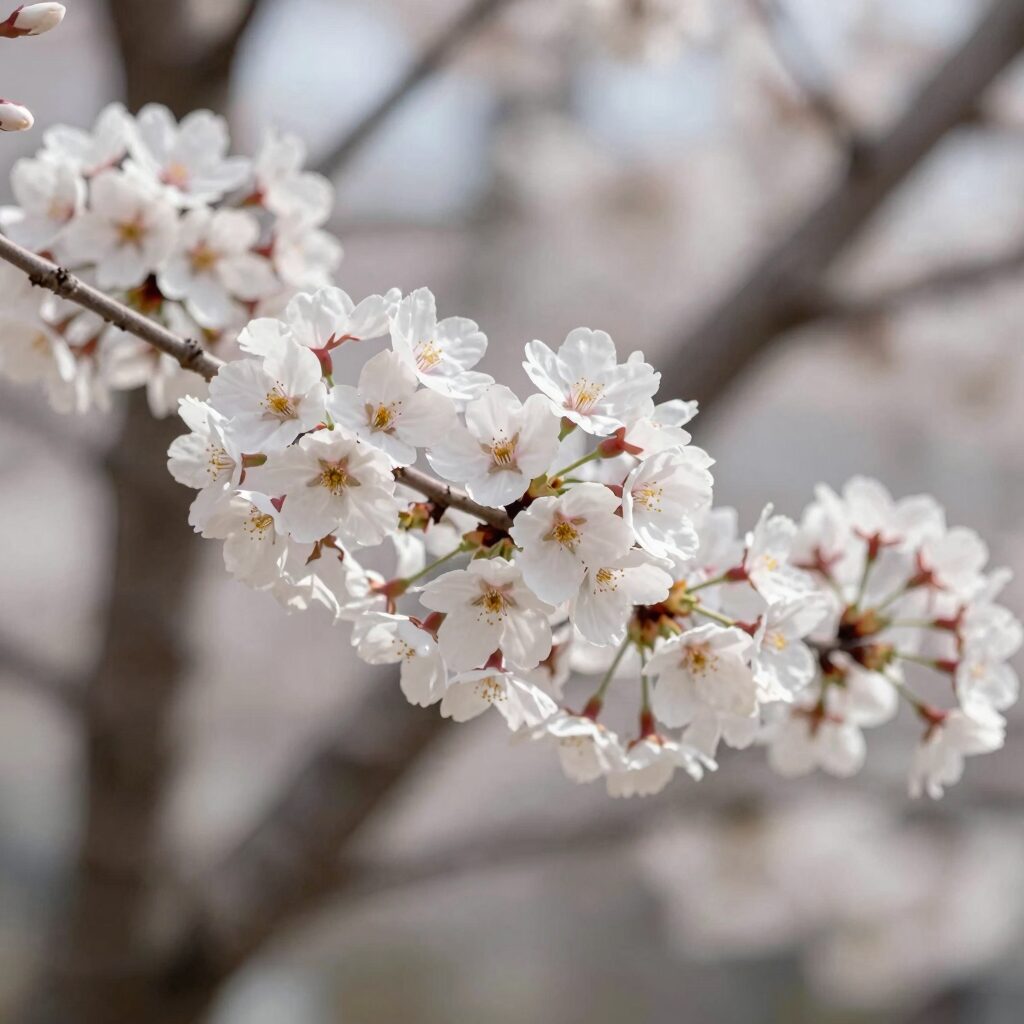 유럽분꽃나무의 하얀 꽃송이와 분홍빛 봉오리가 함께 있는 모습
