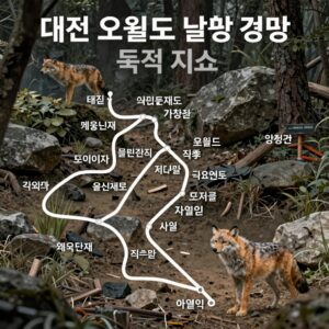 대전 오월드 늑대 탈출 경로와 주요 목격 지점 표시된 지도