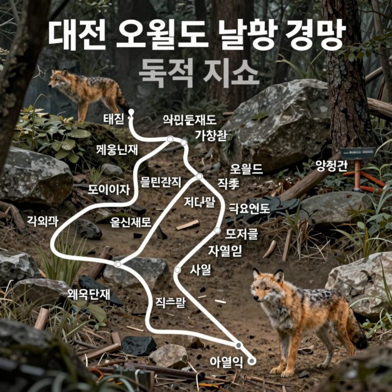 대전 오월드 늑대 탈출 경로와 주요 목격 지점 표시된 지도