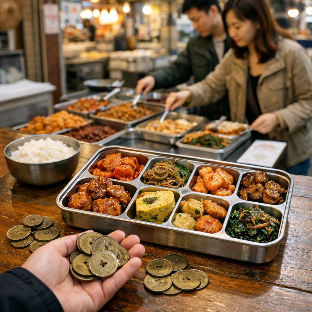 통인시장 엽전도시락 체험, 다양한 음식이 담긴 도시락 통과 엽전