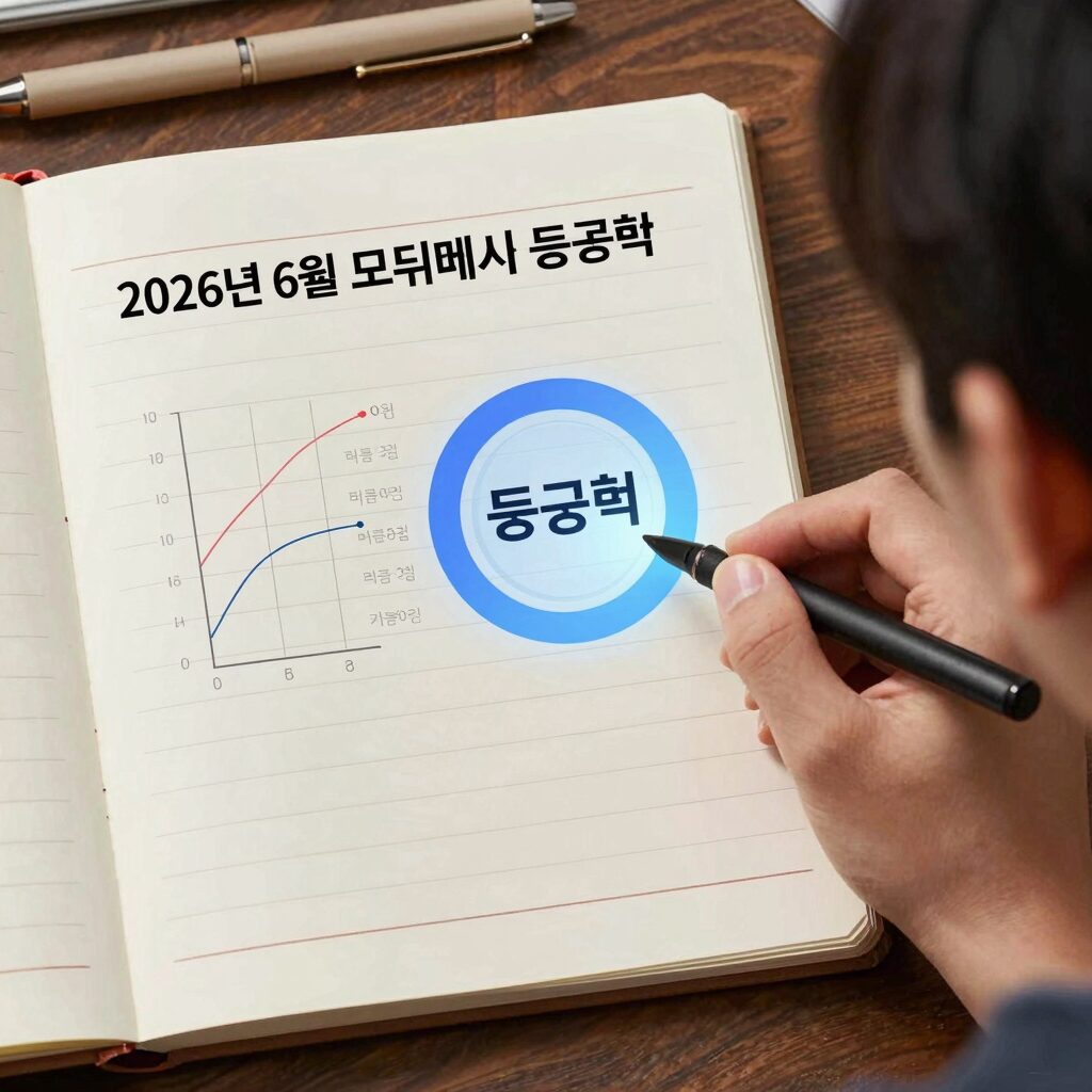 2026년 6월 모의평가 등급컷 분석 그래프와 책상 위 노트
