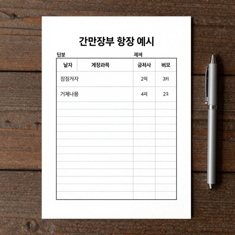 간편장부 작성 예시 표로 날짜 계정과목 거래내용 거래처 금액 비고 등을 기재한 양식