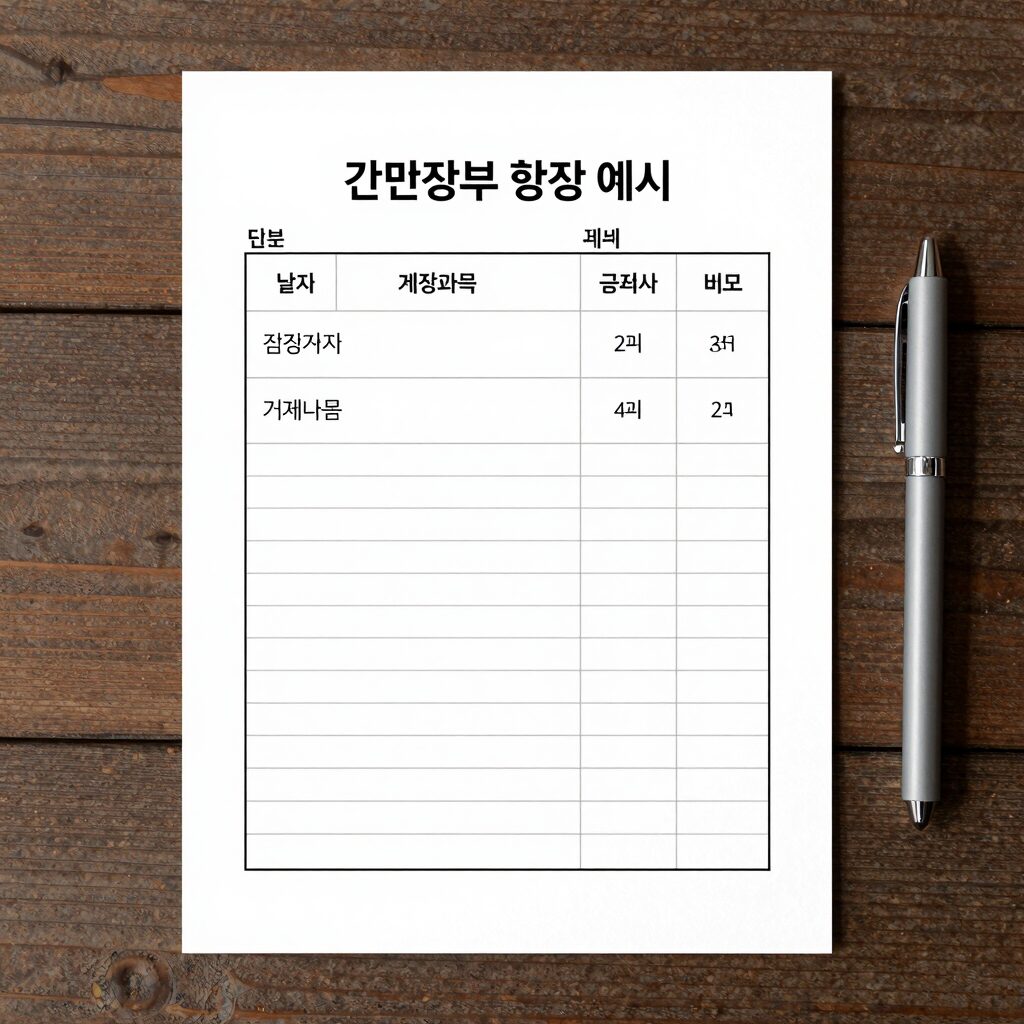 간편장부 작성 예시 표로 날짜 계정과목 거래내용 거래처 금액 비고 등을 기재한 양식