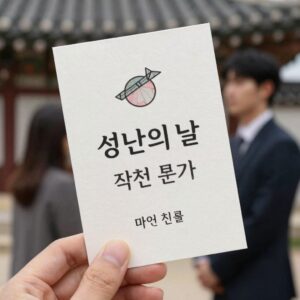 성년의 날 카드에 추천 문구를 적어 선물과 함께 전달하는 모습