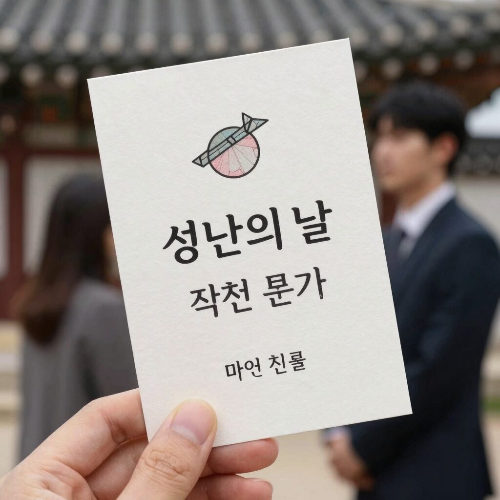 성년의 날 카드에 추천 문구를 적어 선물과 함께 전달하는 모습