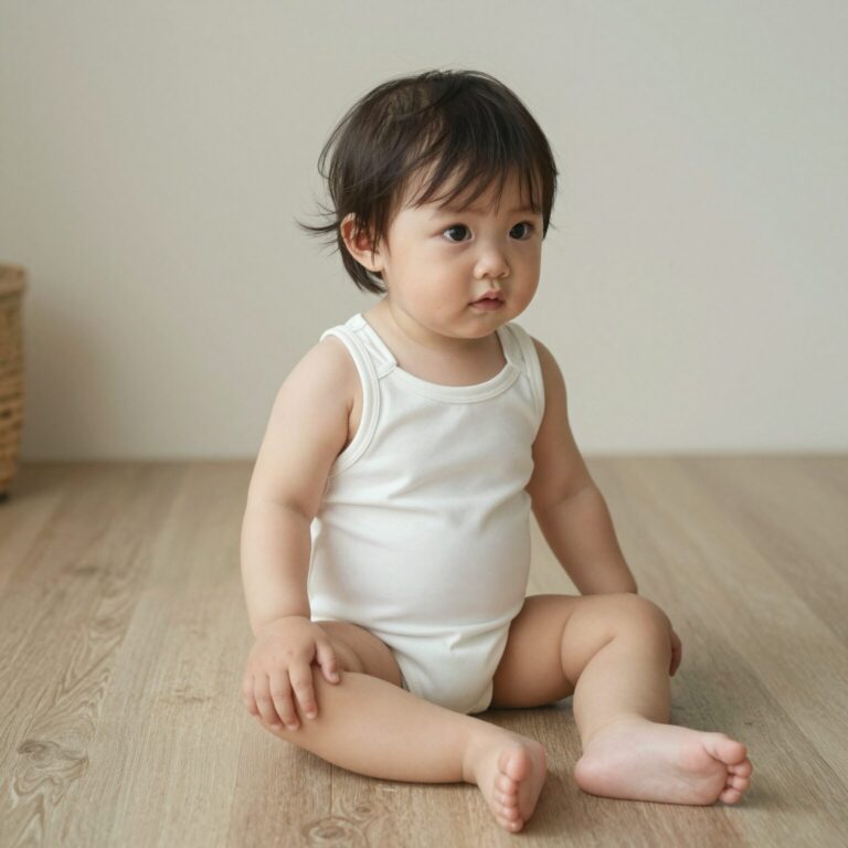 아기 여름 실내복 바디수트 착용 모습