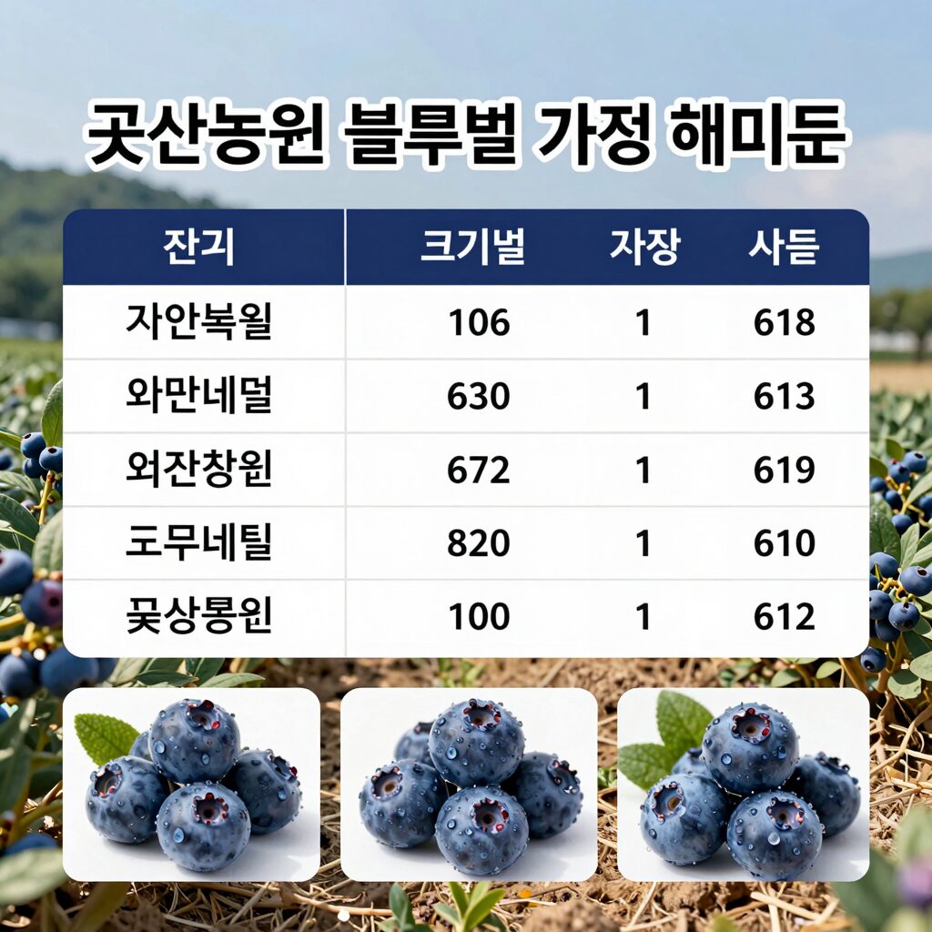 꽃산농원 블루베리 크기별 1kg 가격 비교 표와 현장 사진