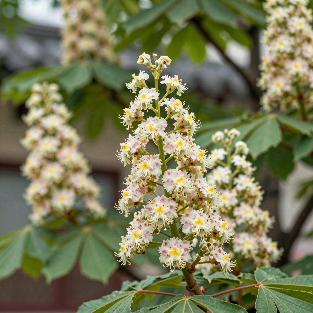 Chestnut blossoms in full bloom in early June