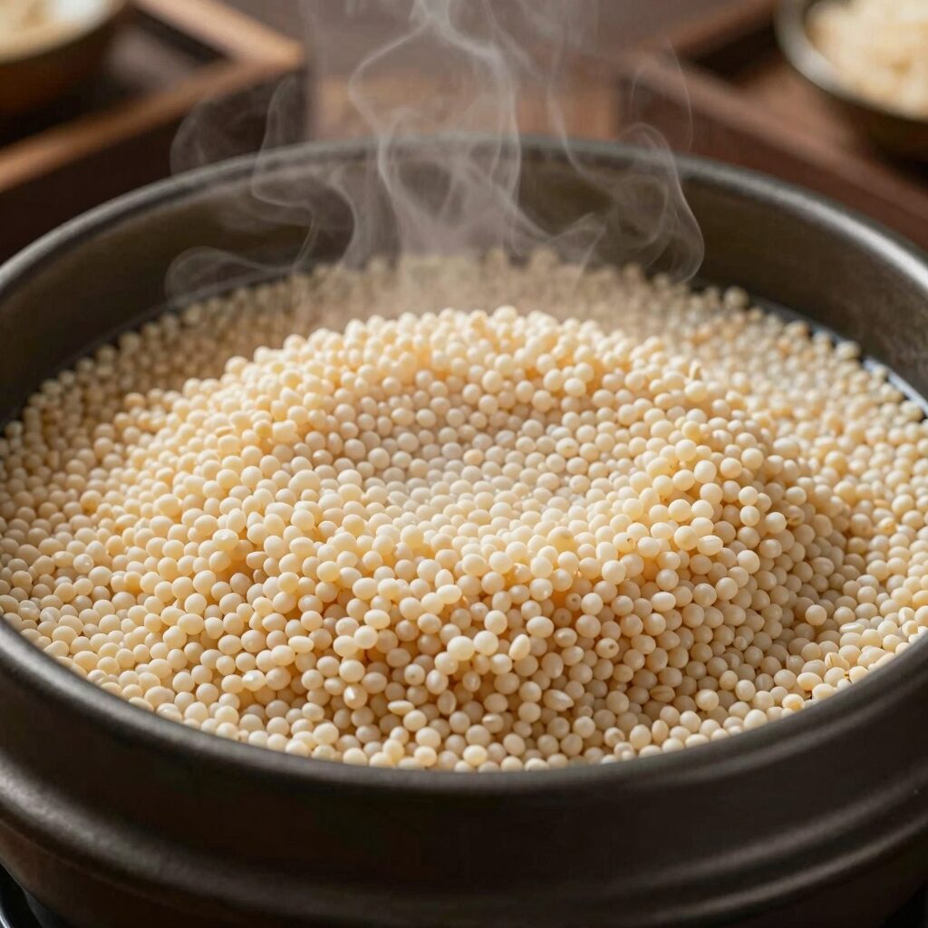 초당옥수수를 냄비 찜기에 넣고 찌는 모습