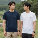 커플반팔티 브랜드별 비교 이미지로 아웃도어프로덕츠, 메종키츠네, 행텐, 커스텀피스 제품이 나란히 배치됨