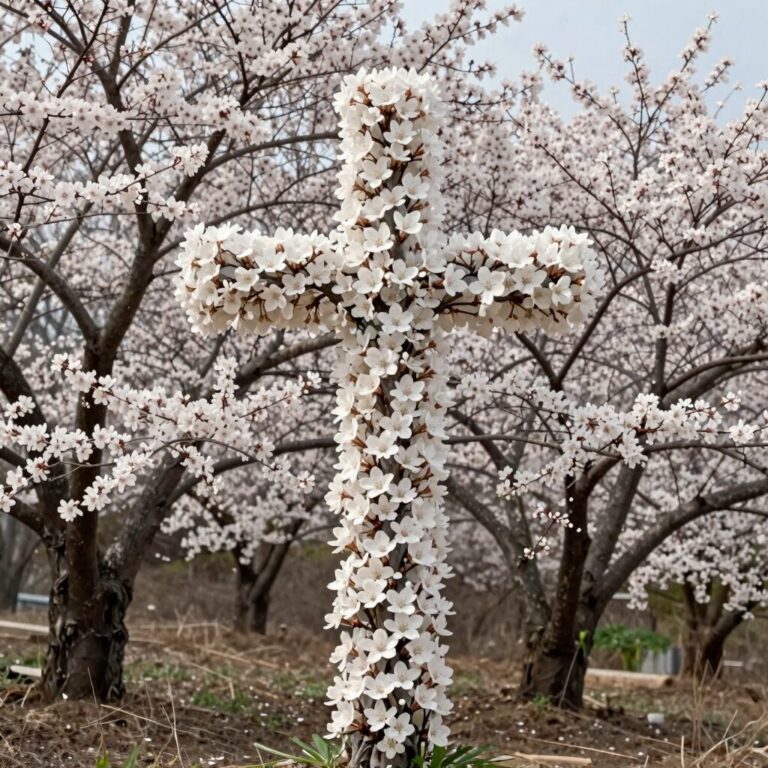 십자가 모양을 닮은 산딸나무 흰 꽃이 활짝 피어 있는 모습