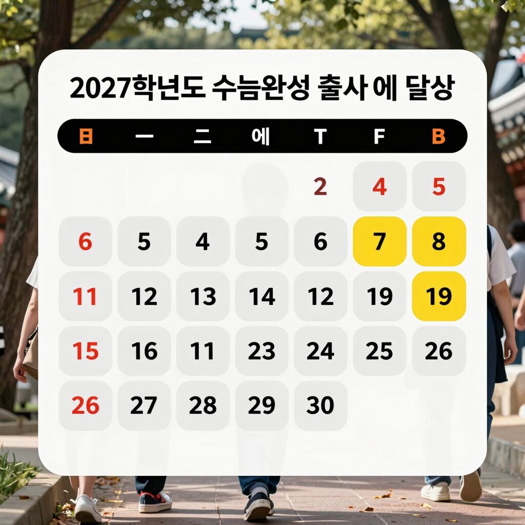 2027학년도 수능완성 출시 예상 달력 이미지, 6월 26일 금요일과 7월 2일 금요일이 강조됨