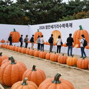 2026 함안세계수박축제 함주공원 축제장 전경으로 수박 부스와 방문객들이 즐기는 모습