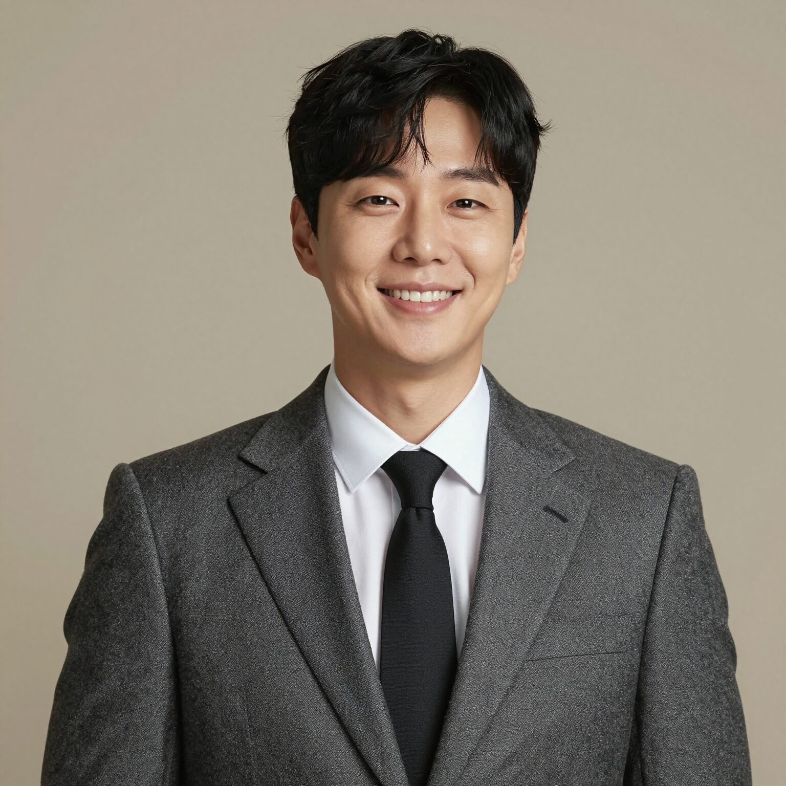 배우 허남준의 공식 프로필 사진. 자연스러운 웃음과 깔끔한 정장 차림이 인상적이다.
