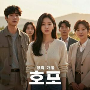 영화 호프 개봉일 메인 포스터, 주인공들이 따뜻한 햇살 아래 서 있는 모습
