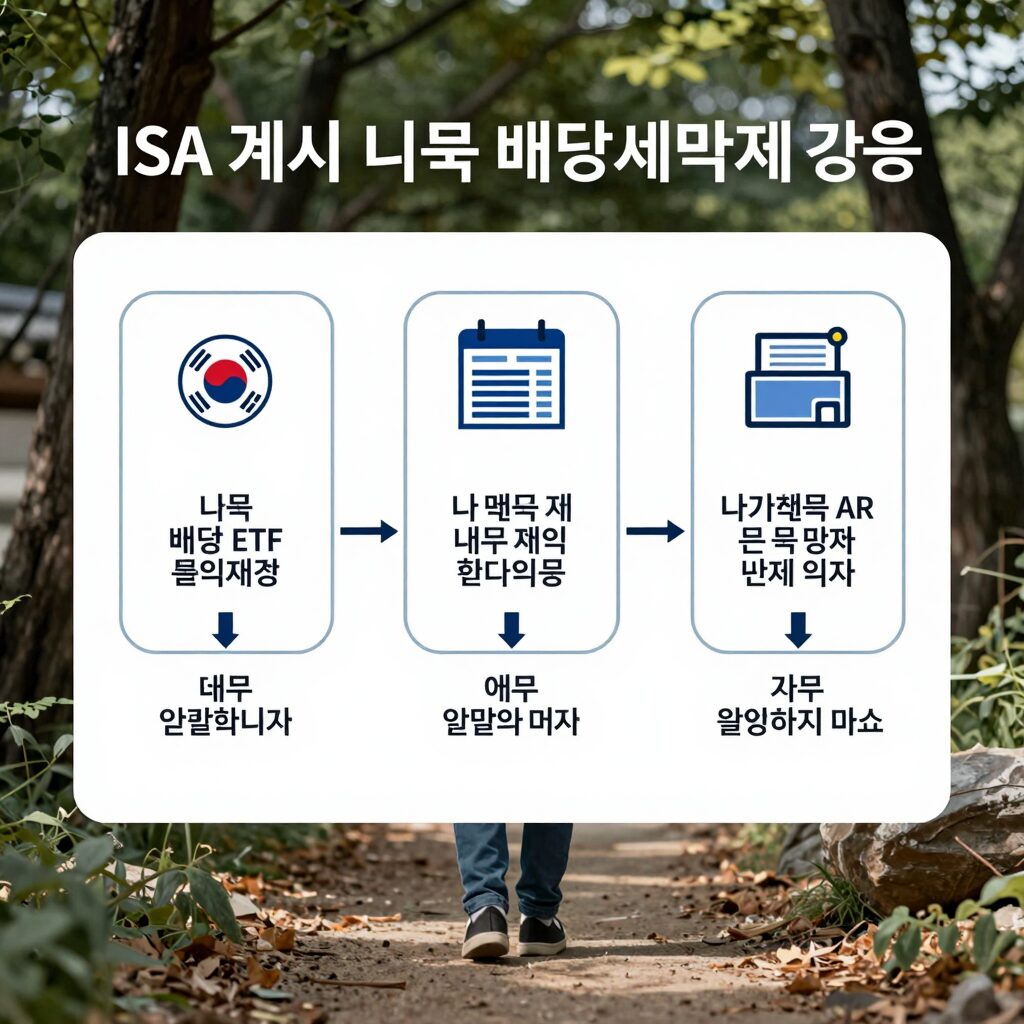 ISA 계좌에서 미국 배당 ETF 투자 시 배당세액공제 적용 과정을 도식화한 이미지