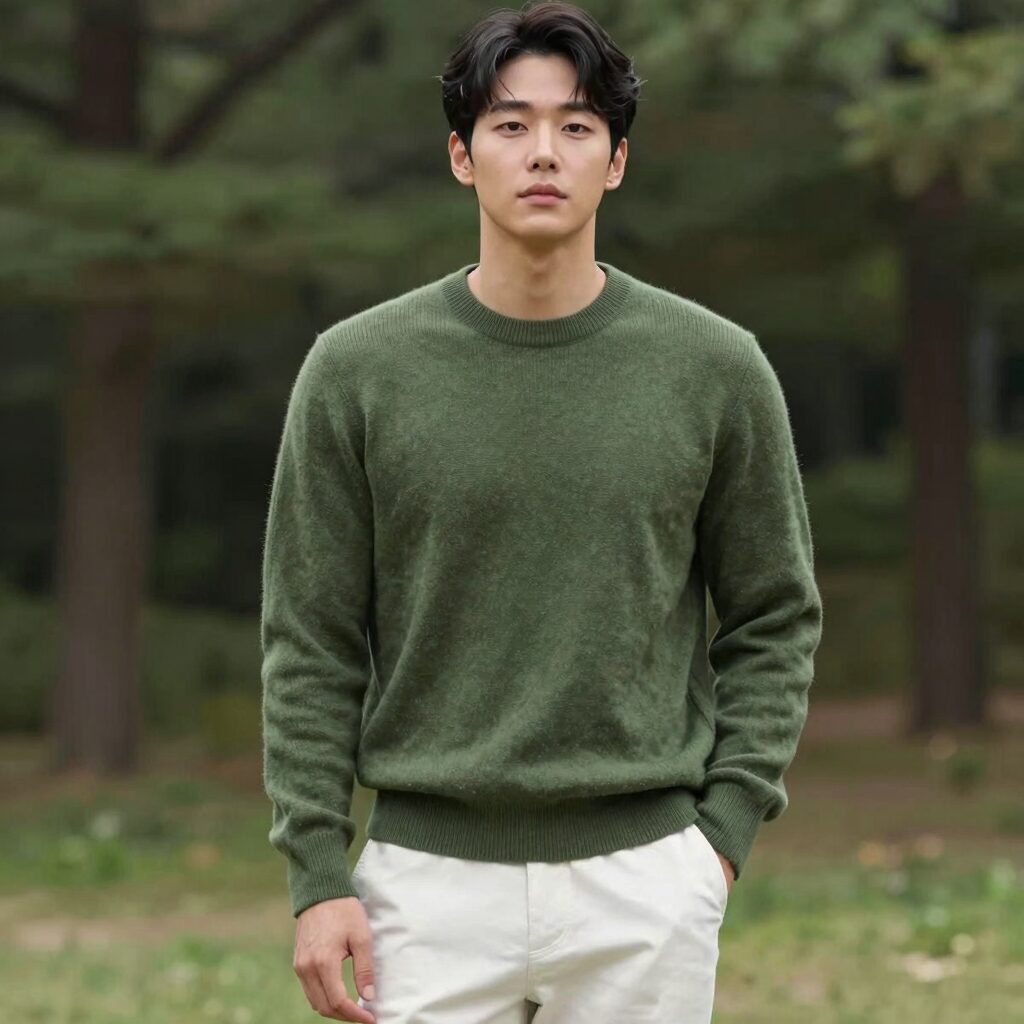 김빈우 인스타그램에서 공개한 올리브 그린 니트와 화이트 팬츠 패션
