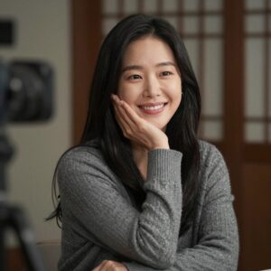 이준영 배우가 드라마 촬영장에서 미소 지으며 포즈를 취하고 있는 모습
