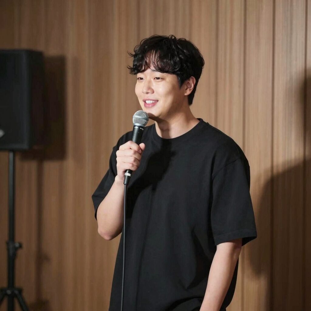 이용진이 넷플릭스 스탠드업 코미디 무대에서 마이크를 잡고 있는 모습. 2026년 초 공개된 스페셜의 한 장면으로, 글로벌 팬들에게 인상적인 퍼포먼스를 선보이고 있다.