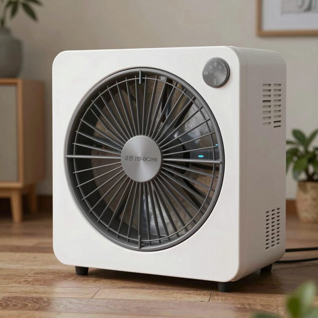 르젠 LZEF-DC290 선풍기 24단계 풍량 조절 다이얼과 리모컨 모습