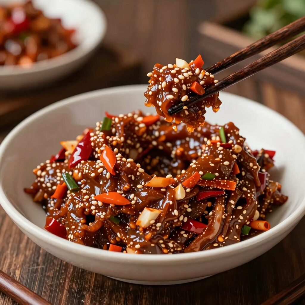 오이지 양념에 버무려 숙성 중인 사진
