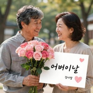 어버이날 부모님께 드리는 감사 인사말 이미지, 따뜻한 카네이션과 손글씨 문구가 담긴 카드 스타일