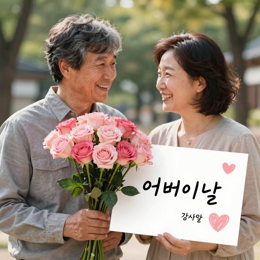 어버이날 부모님께 드리는 감사 인사말 이미지, 따뜻한 카네이션과 손글씨 문구가 담긴 카드 스타일