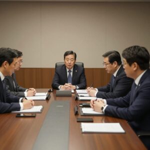 삼성전자 노사 대표들이 회의실에서 협상을 진행하는 모습