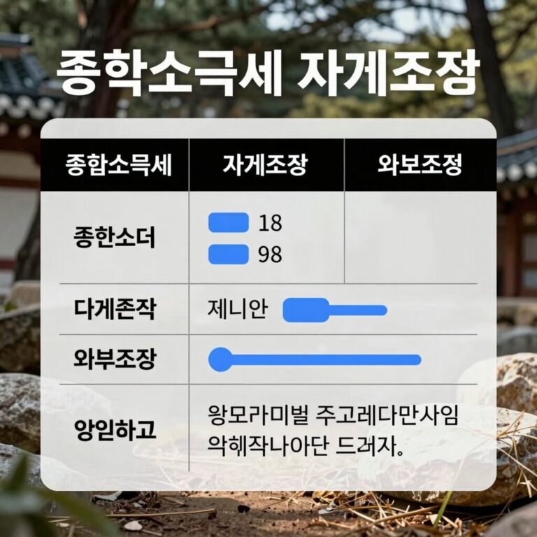 종합소득세 자기조정과 외부조정의 차이점을 설명하는 표와 그래프 이미지