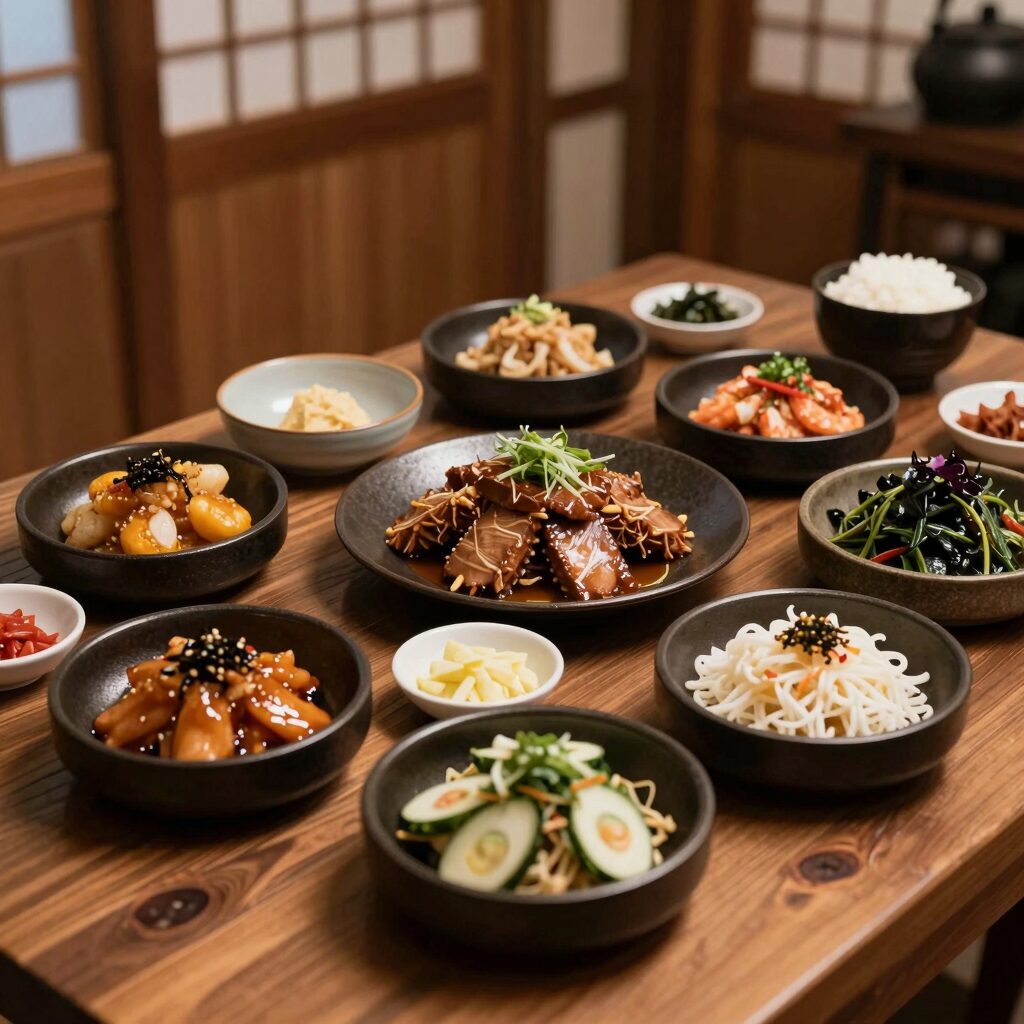 수빈 한정식 정식 1번 세트가 차려진 테이블 전체 사진
