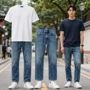 여름 남성 청바지 스타일링, 얇은 데님과 화이트 티셔츠 코디