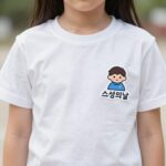 어린이 흰 티셔츠에 붙인 스승의날 의류스티커 클로즈업
