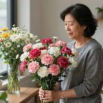 미국 어머니날 상징 카네이션 꽃다발과 축하 메시지