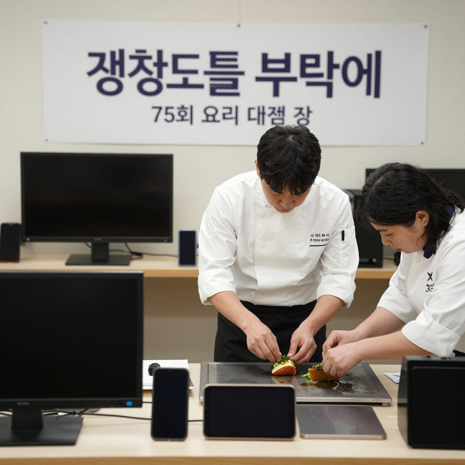냉장고를 부탁해 75회 요리 대결 장면, 셰프들이 15분 동안 완성한 명품 요리
