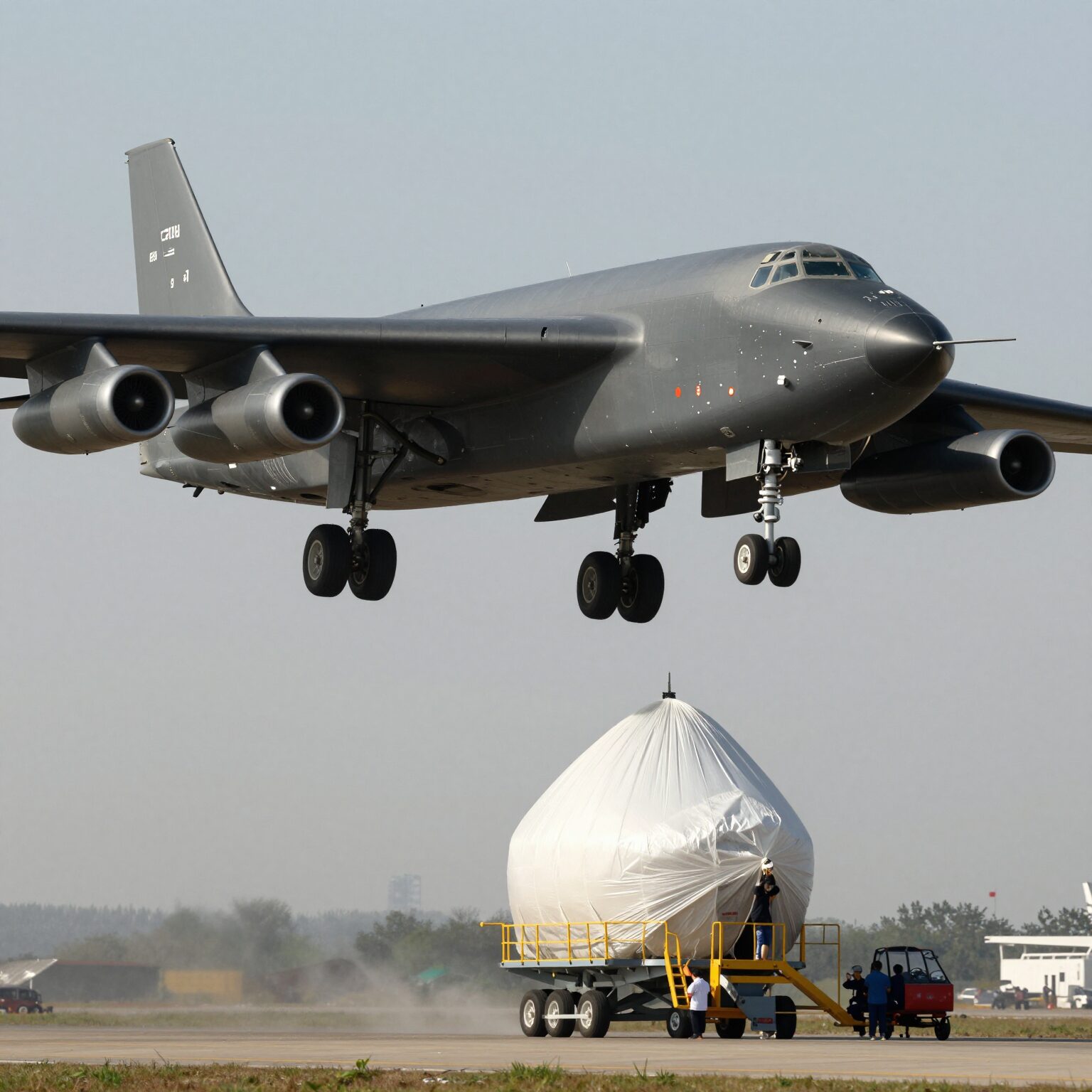 B-52H 스트라토포트리스가 성층권을 비행하며 공중급유를 받는 모습