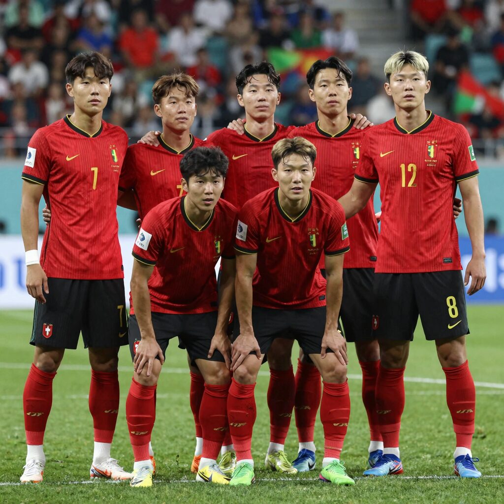 벨기에 축구 국가대표팀 선수들이 경기장에서 포즈를 취하고 있는 모습